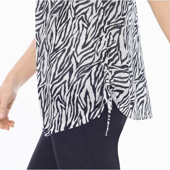 Chico's Animal Print Side Ruched Cardigan Size Large / 2 Open Front Stretch - Picture 3 of 9